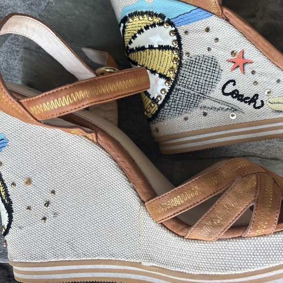 Coach Caroline Leather Wedge Sandal Size 8B 
Beach Summer Vacation Rare Beaded - Picture 8 of 15